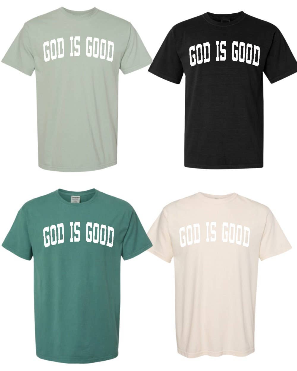 GOD IS GOOD Collegiate Graphic Summer Tee: Cactus Teal