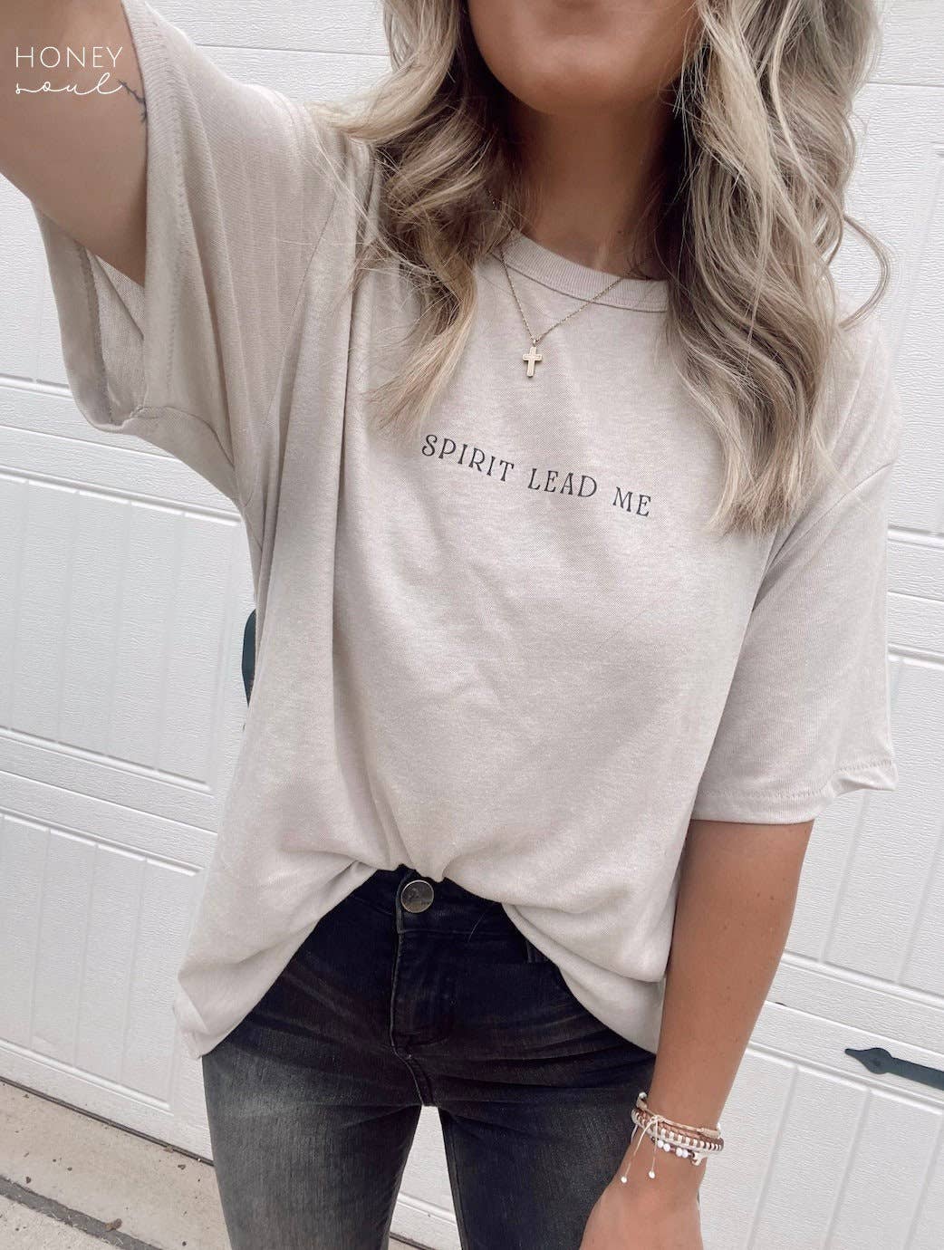 Spirit Lead Me Graphic Summer Tee: Vintage Oat Color