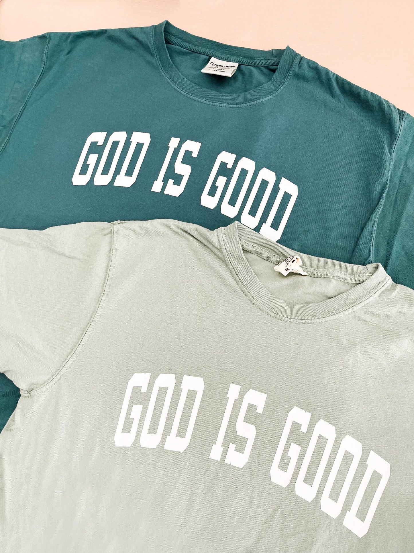 GOD IS GOOD Collegiate Graphic Summer Tee: Cactus Teal