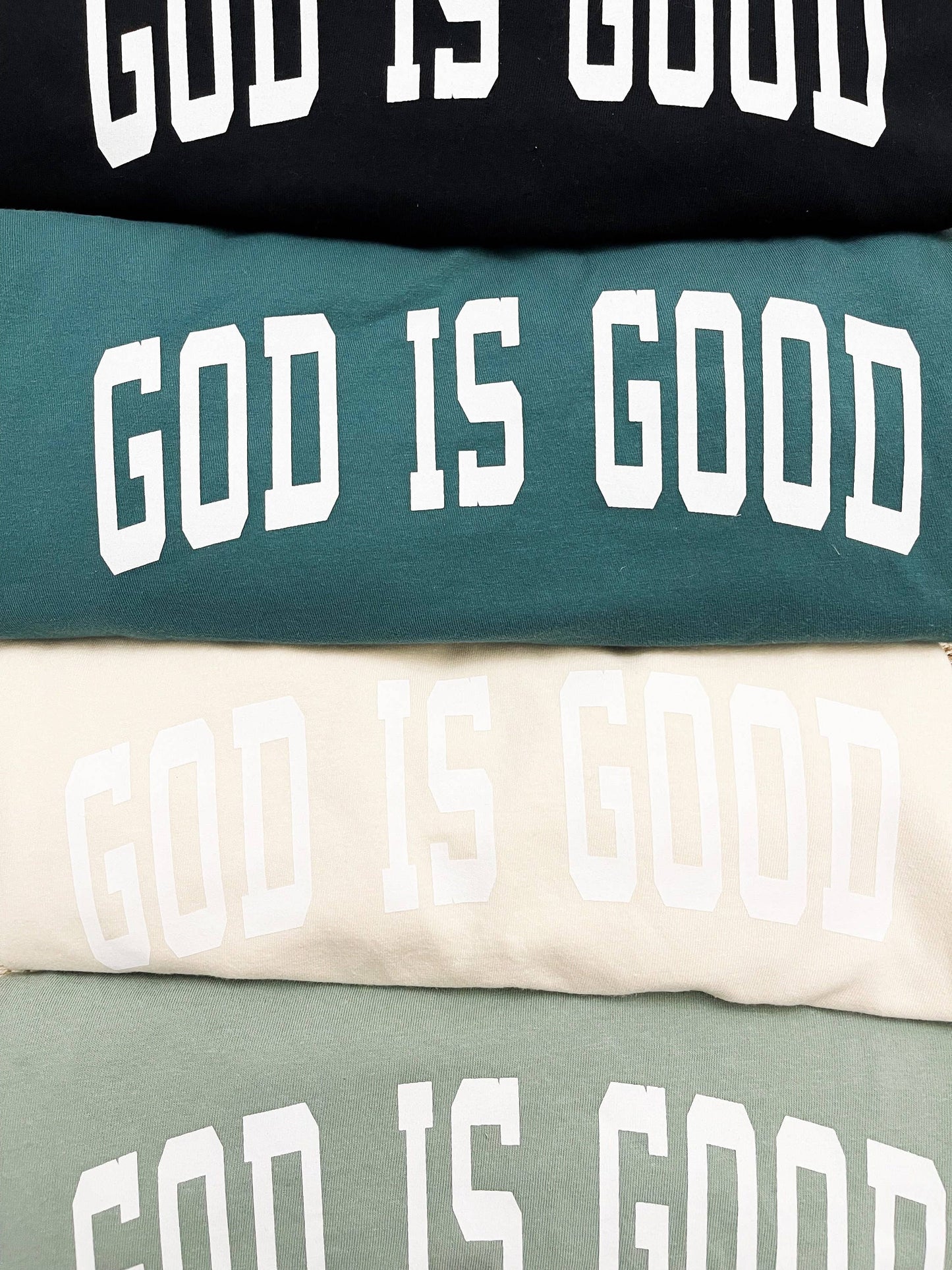 GOD IS GOOD Collegiate Graphic Summer Tee: Cactus Teal